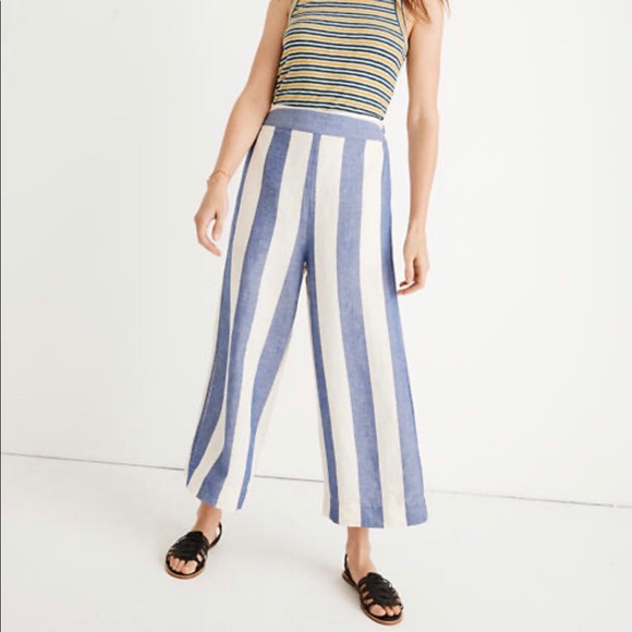 NWT Madewell Huston Pull On Pant Linen Navy Stripe - Picture 2 of 6